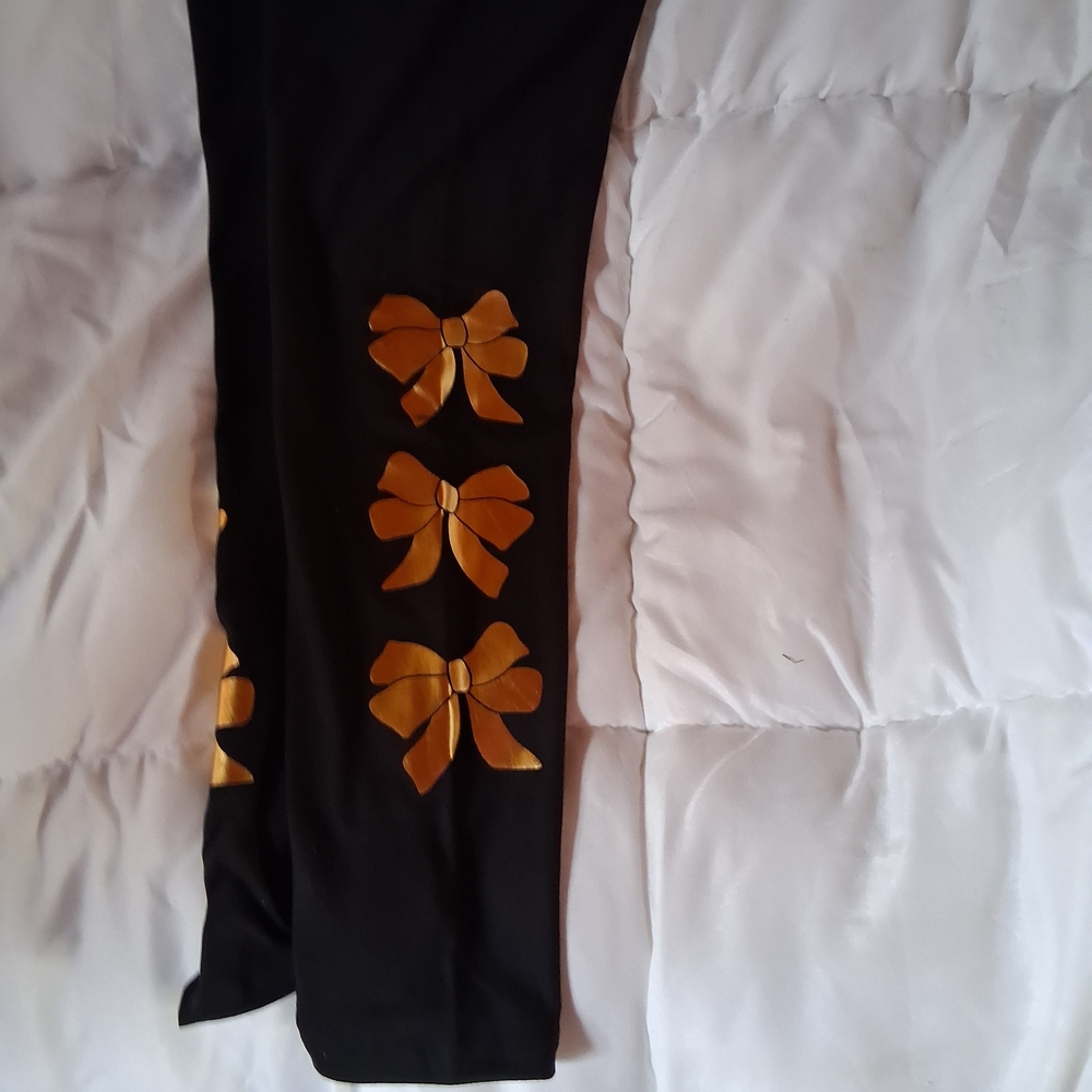 LuLaRoe Black Leggings with Gold Bow Accents
